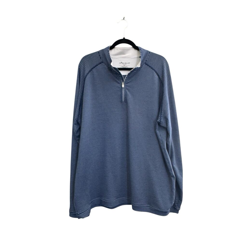 Peter Millar Seaside 1/4 Zip Pullover Mens XXL Blue Striped Long Sleeve #6711